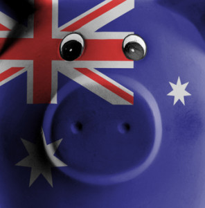 Ceramic piggy bank with painting of national flag, Australia